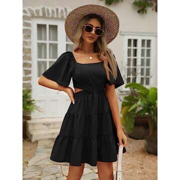 LILLUSORY Womens Summer Dresses 2024 Black Flowy Casual Little Cut Out Brunch Trendy A Line Cocktail Party Dress