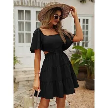 LILLUSORY Womens Summer Dresses 2024 Black Flowy Casual Little Cut Out Brunch Trendy A Line Cocktail Party Dress
