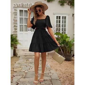 LILLUSORY Womens Summer Dresses 2024 Black Flowy Casual Little Cut Out Brunch Trendy A Line Cocktail Party Dress