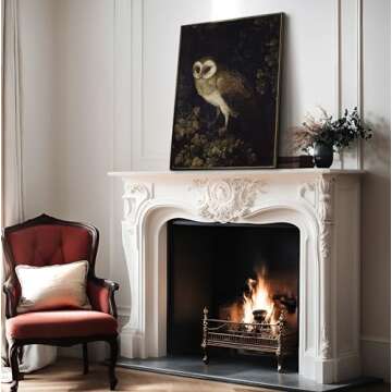 Poster Master Vintage Owl Poster - Retro Owl Painting Print - Moody Art - Bird Art - Great Gift for Men, Women, Animal Lover - Perfect Decor for Bedroom, Office, Living Room - 8x10 UNFRAMED Wall Art