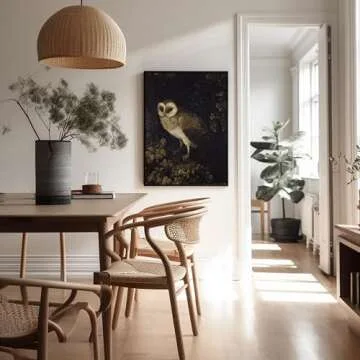 Poster Master Vintage Owl Poster - Retro Owl Painting Print - Moody Art - Bird Art - Great Gift for Men, Women, Animal Lover - Perfect Decor for Bedroom, Office, Living Room - 8x10 UNFRAMED Wall Art