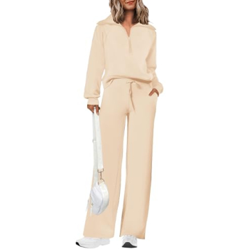 PRETTYGARDEN Women's Fall Two Piece Outfits Half Zip Sweatshirt Tops And Palazzo Pants Sweatsuit Set...
