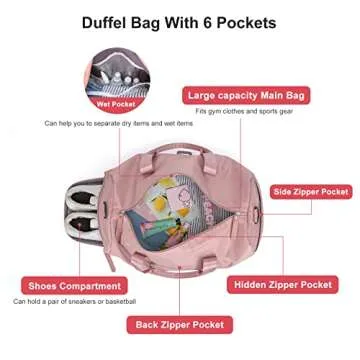 Sports Gym Bag Tote Bag for Women, Travel Duffel Bag with Shoes Compartment & Wet Pocket, Shoulder Weekender Overnight Bag,Pink