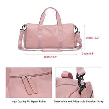 Sports Gym Bag Tote Bag for Women, Travel Duffel Bag with Shoes Compartment & Wet Pocket, Shoulder Weekender Overnight Bag,Pink