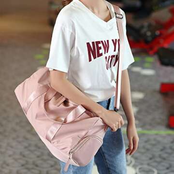 Sports Gym Bag Tote Bag for Women, Travel Duffel Bag with Shoes Compartment & Wet Pocket, Shoulder Weekender Overnight Bag,Pink