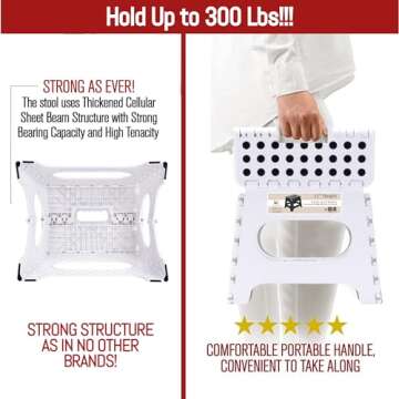 Spranster Super Strong Folding Step Stool - 11" - Sturdy Enough to Hold 300 Lb - Lightweight Foldable Step Stool for Adults and Kids - Opens with one Flip - Great for Kitchen, Bathroom and Bedroom
