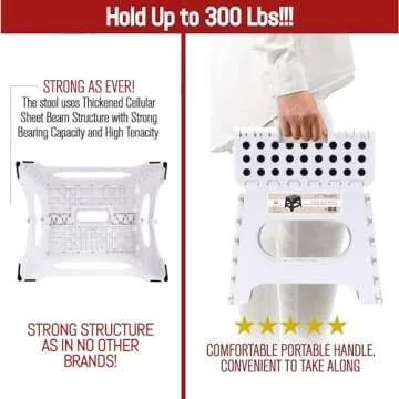 Spranster Super Strong Folding Step Stool - 11" - Sturdy Enough to Hold 300 Lb - Lightweight Foldable Step Stool for Adults and Kids - Opens with one Flip - Great for Kitchen, Bathroom and Bedroom