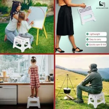 Spranster Super Strong Folding Step Stool - 11" - Sturdy Enough to Hold 300 Lb - Lightweight Foldable Step Stool for Adults and Kids - Opens with one Flip - Great for Kitchen, Bathroom and Bedroom