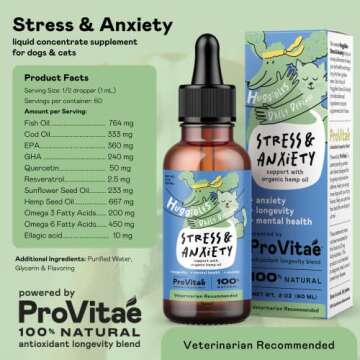 HUGGIBLES Stress & Anxiety Support Liquid Supplement for Dogs & Cats – with Hemp Seed Oil, EPA & D...