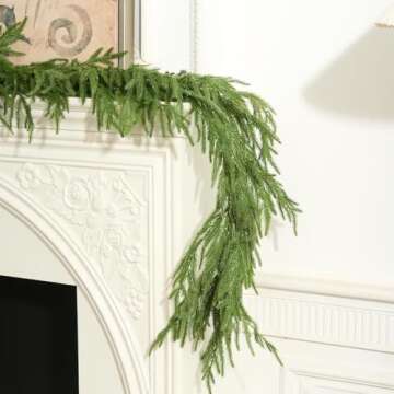 Avoeco Christmas Garlands - Norfolk Pine Garland for Mantle and Staircase, Real Touch Artificial Fau...