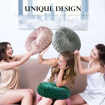 Teieas Round Throw Pillow Velvet Home Decoration Pleated Round Pillow Cushion for Couch Chair Bed Car Blush