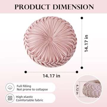 Teieas Round Throw Pillow Velvet Home Decoration Pleated Round Pillow Cushion for Couch Chair Bed Car Blush
