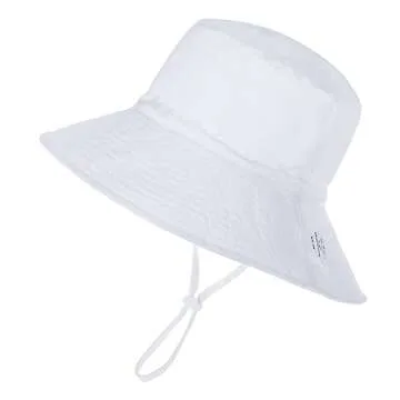 Baby Sun Hat Toddler Beach Summer Hats UPF 50+ for Baby Girl Boy Adjustable Cap White 0-6 Months