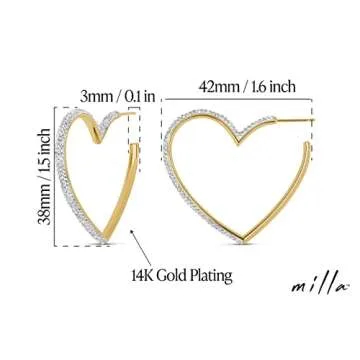MILLA Heart Hoop Earrings - Silver & Gold Heart Earrings For Women, Ideal Gifts for Girlfriend or Cute Valentines Day Gifts For Her (14K Gold Plated)