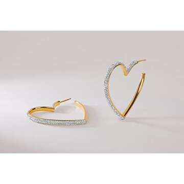 MILLA Heart Hoop Earrings - Silver & Gold Heart Earrings For Women, Ideal Gifts for Girlfriend or Cute Valentines Day Gifts For Her (14K Gold Plated)