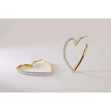 MILLA Heart Hoop Earrings - Silver & Gold Heart Earrings For Women, Ideal Gifts for Girlfriend or Cute Valentines Day Gifts For Her (14K Gold Plated)