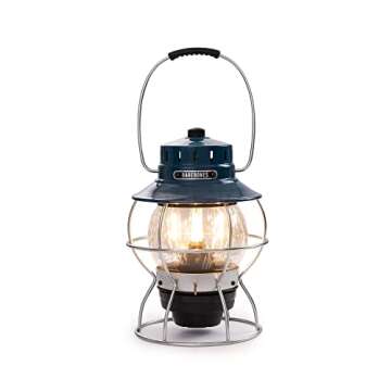 Barebones Railroad Lantern – Ocean Blue, Vintage-Inspired LED Camping Lantern with Rechargeable Ba...