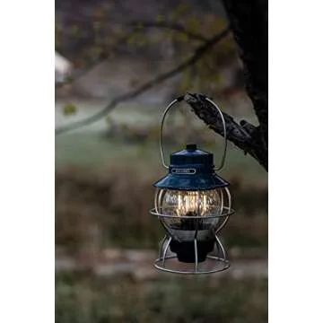 Barebones Railroad Lantern – Ocean Blue, Vintage-Inspired LED Camping Lantern with Rechargeable Battery – Adjustable Brightness Outdoor Light for Camping Gear, Backyard, and Home Decor