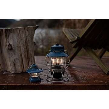 Barebones Railroad Lantern – Ocean Blue, Vintage-Inspired LED Camping Lantern with Rechargeable Battery – Adjustable Brightness Outdoor Light for Camping Gear, Backyard, and Home Decor