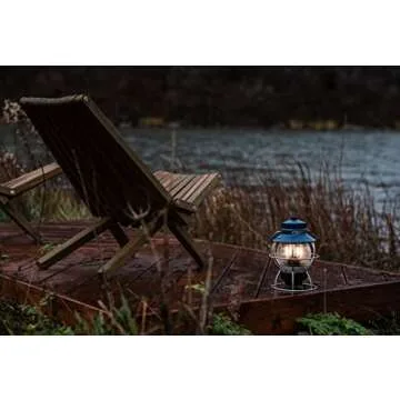 Barebones Railroad Lantern – Ocean Blue, Vintage-Inspired LED Camping Lantern with Rechargeable Battery – Adjustable Brightness Outdoor Light for Camping Gear, Backyard, and Home Decor