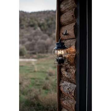 Barebones Railroad Lantern – Ocean Blue, Vintage-Inspired LED Camping Lantern with Rechargeable Battery – Adjustable Brightness Outdoor Light for Camping Gear, Backyard, and Home Decor