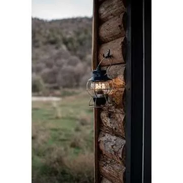 Barebones Railroad Lantern – Ocean Blue, Vintage-Inspired LED Camping Lantern with Rechargeable Battery – Adjustable Brightness Outdoor Light for Camping Gear, Backyard, and Home Decor