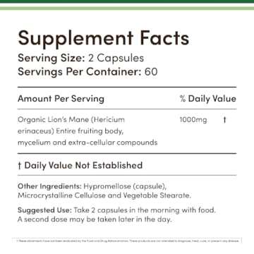 Lions Mane Supplement Mushroom Capsules (Two Month Supply - 120 Count) Lions Mane Mushroom for Brain Support and Immune Health (Third Party Tested, Grown and Encapsulated in The USA) by Double Wood