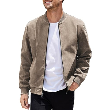 COOFANDY Men's Vintage Suede Leather Bomber Jacket - Lightweight & Stylish