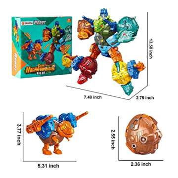 puxida 6 in 1 Dinosaur Robots Transformed Toys Set, Education Dinosaurs Eggs Deformation Robot with 4 Weapons Guns, Great Easter/Birthday Gift Transform Toy for Kids 6 7 8 9 10+ Boys and Girls