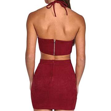 Antopmen Women Sexy Spaghetti Strap Crop Top Side Lace Up Skirt Outfit Two Piece Bodycon Bandage Dress (Small, WineRed)