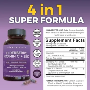 Viva Naturals Elderberry Immune Support Supplement - 120 Capsules