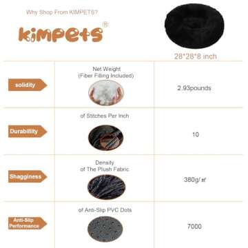 Kimpets Dog Bed Calming Dog Beds for Small Medium Large Dogs - Round Donut Washable Puppy Dog Bed, Anti-Slip Faux Fur Fluffy Donut Cuddle Anxiety Cat Pet Bed(28'' Black)