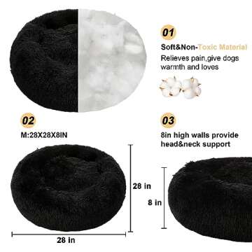 Kimpets Dog Bed Calming Dog Beds for Small Medium Large Dogs - Round Donut Washable Puppy Dog Bed, Anti-Slip Faux Fur Fluffy Donut Cuddle Anxiety Cat Pet Bed(28'' Black)