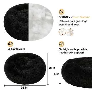 Kimpets Dog Bed Calming Dog Beds for Small Medium Large Dogs - Round Donut Washable Puppy Dog Bed, Anti-Slip Faux Fur Fluffy Donut Cuddle Anxiety Cat Pet Bed(28'' Black)