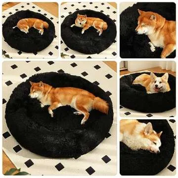 Kimpets Dog Bed Calming Dog Beds for Small Medium Large Dogs - Round Donut Washable Puppy Dog Bed, Anti-Slip Faux Fur Fluffy Donut Cuddle Anxiety Cat Pet Bed(28'' Black)