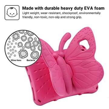 iPad 10.2 Tablet Case Kids,iPad 10.2 7 8 9 Butterfly Case with Kickstand Light EVA Full Boby Drop Protective Rugged Shockproof Kid-Proof iPad 10.2 7 8 9 Kid Tablet Case for Girl Kid Gift (Rose)