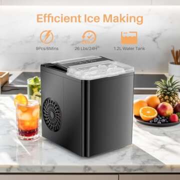 Ice Maker Countertop, Portable Self-Cleaning Ice Machine, 9 Cubes Ready in 6 Mins 26lbs/24Hrs, 2 Siz...
