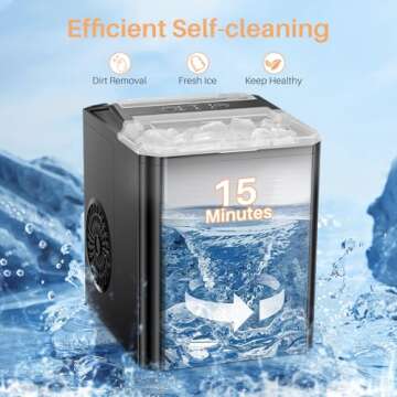 Ice Maker Countertop, Portable Self-Cleaning Ice Machine, 9 Cubes Ready in 6 Mins 26lbs/24Hrs, 2 Sizes of Bullet Ice for Home Kitchen Office Bar Party