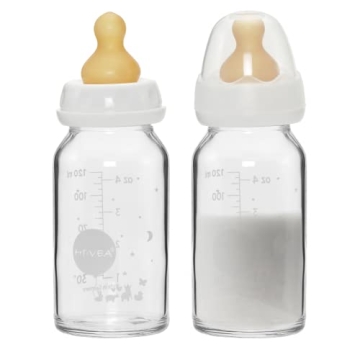 HEVEA Standard Neck Glass Baby Bottles - Natural Rubber Slow Flow Nipples - Anti Colic Baby Bottles ...