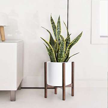 TIMEYARD Mid Century Plant Stand - Up to 10'' Flower Pot, Wood Indoor Planter Holder, Modern Home De...