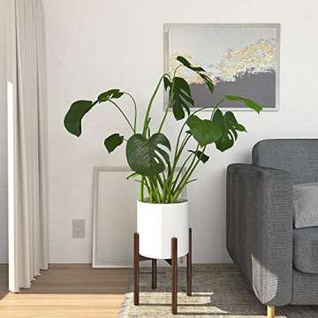 TIMEYARD Mid Century Plant Stand - Up to 10'' Flower Pot, Wood Indoor Planter Holder, Modern Home Decor (Planter Not Included)