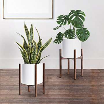 TIMEYARD Mid Century Plant Stand - Up to 10'' Flower Pot, Wood Indoor Planter Holder, Modern Home Decor (Planter Not Included)