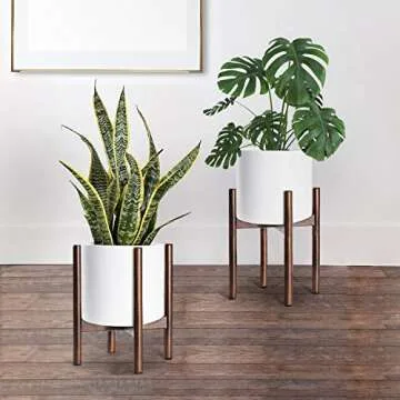 TIMEYARD Mid Century Plant Stand - Up to 10'' Flower Pot, Wood Indoor Planter Holder, Modern Home Decor (Planter Not Included)