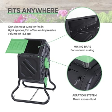 F2C 18.5 Gallon Compost Tumbler with Sliding Doors