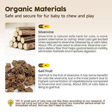 Potaroma 6 Pcs Natural Silvervine Sticks Cat Chew Toys