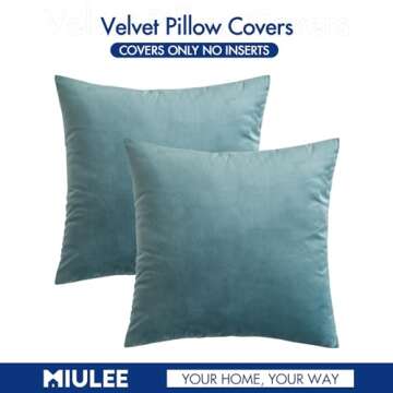 MIULEE Pack of 2 Light Green Velvet Throw Pillow Covers 18x18 Inch Soft Solid Decorative Square Set Cushion Cases for Spring Couch Sofa Bedroom