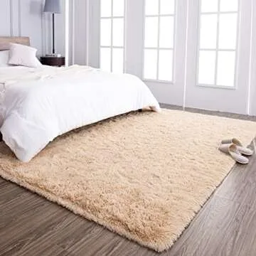 TWINNIS Super Soft Shaggy Rugs Fluffy Carpets, 5x8 Feet, Indoor Modern Plush Area Rugs for Living Room Bedroom Kids Room Nursery Home Decor, Upgrade Anti-Skid Rectangular Fuzzy Rug, Light Tan