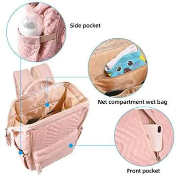 KZNI Diaper Bag Backpack, Travel Diaper Backpack, Diaper Bag with Stroller Hanger,Thermal Pockets,Diaper Bag Backpack (pink)