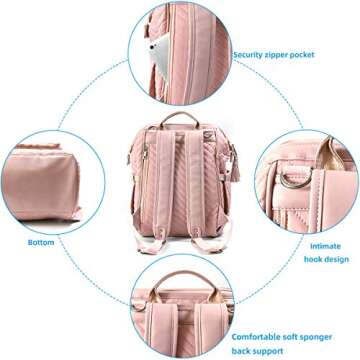 KZNI Diaper Bag Backpack, Travel Diaper Backpack, Diaper Bag with Stroller Hanger,Thermal Pockets,Diaper Bag Backpack (pink)