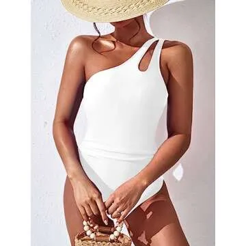 BEILON Women One Shoulder One Piece Swimsuit Tummy Control Bathing Suits Modest Full Coverage Keyhol...
